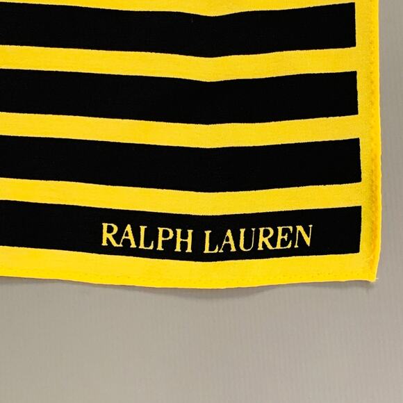 RALPH LAUREN COLLECTION Yellow Navy Stripe Silk Square Scarf - Picture 2 of 4